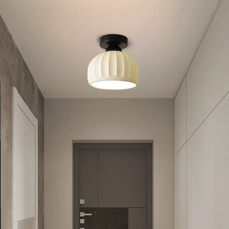 Contemporary Creative Round Iron Ceramic 1-Light Semi-Flush Mount Ceiling Light For Living Room