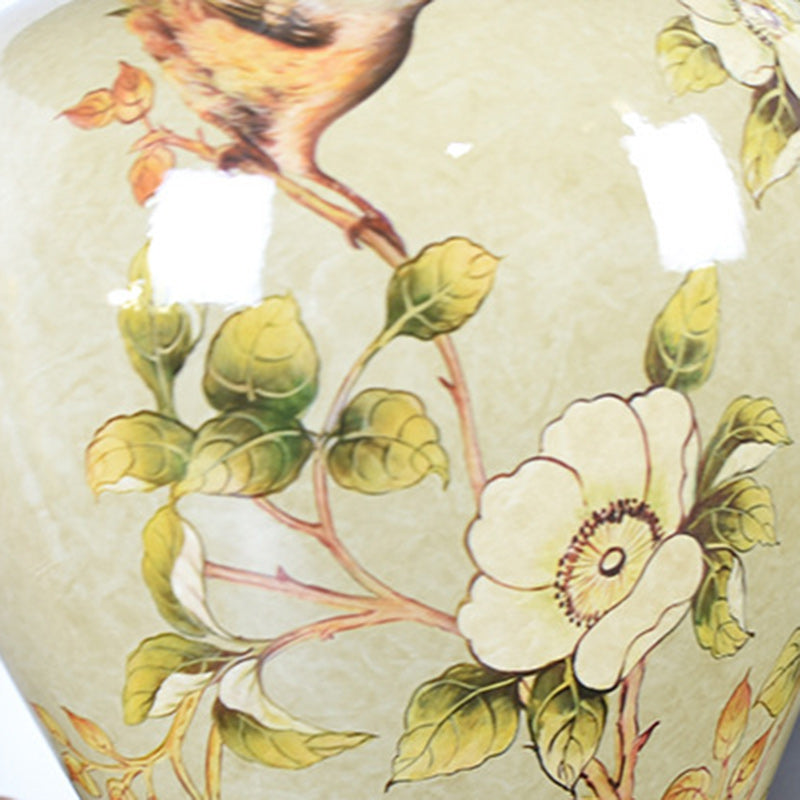 Traditional Chinese Drum Ceramic Fabric 1-Light Table Lamp For Living Room