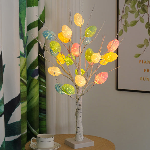 Contemporary Creative Easter Plastic Birch Eggs LED Decorative Table Lamp For Bedroom