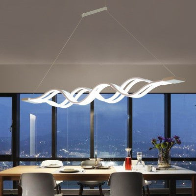 ثريا جزيرة LED بتصميم عصري بسيط مع حلقة مزدوجة من الألومنيوم والسيليكون لغرفة الطعام