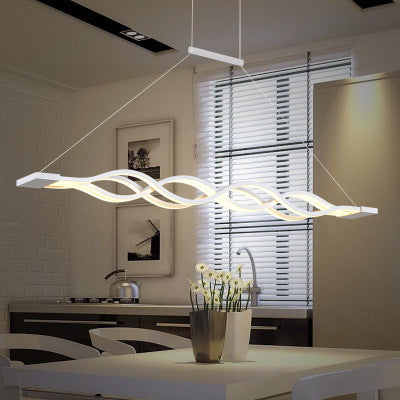 ثريا جزيرة LED بتصميم عصري بسيط مع حلقة مزدوجة من الألومنيوم والسيليكون لغرفة الطعام