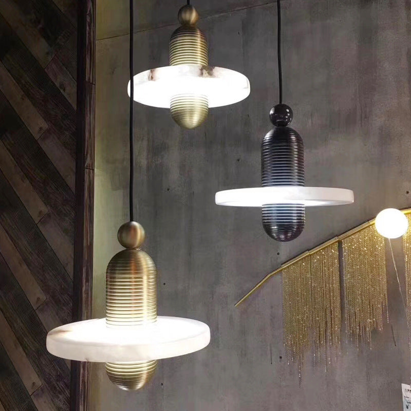 مصباح LED دائري معاصر من الرخام والألومنيوم لغرفة المعيشة