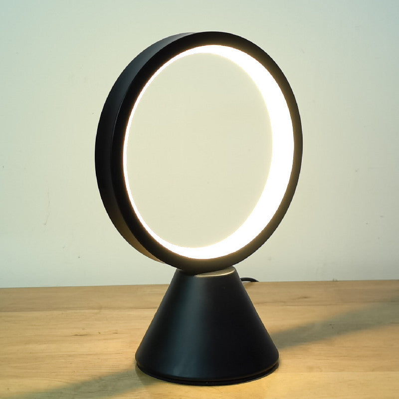 Modern Minimalist Round Aluminum PVC USB LED Table Lamp For Bedroom