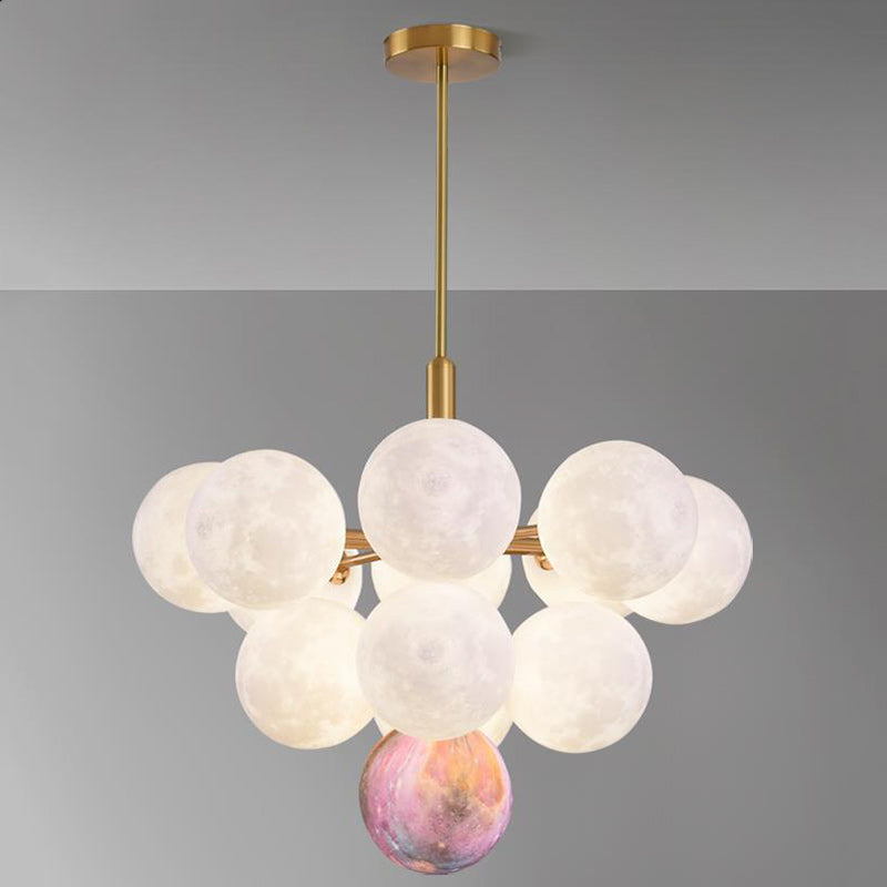 Contemporary Nordic Adjustable Moon Bubble Iron PLA 5/13-Lights Chandelier For Dining Room
