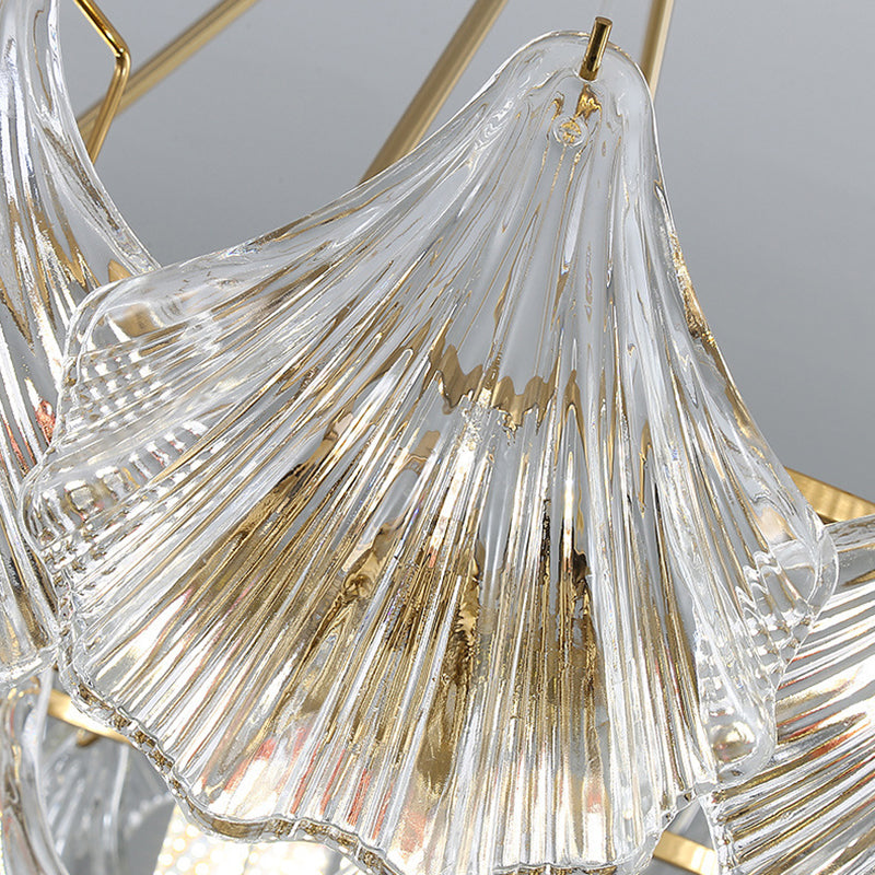 モダンで豪華なリブ付きシェルガラスハードウェア4/8/9/12ライトシャンデリアリビングルーム用