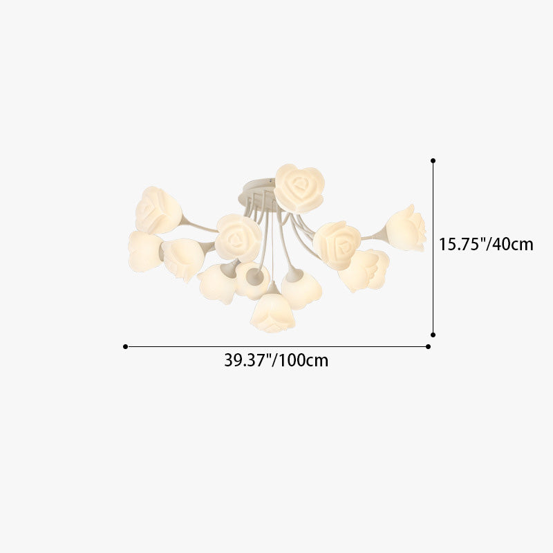 Contemporary Nordic Romantic Rose Shade Iron Resin 7/11/13-Light Semi-Flush Mount Ceiling Light For Living Room