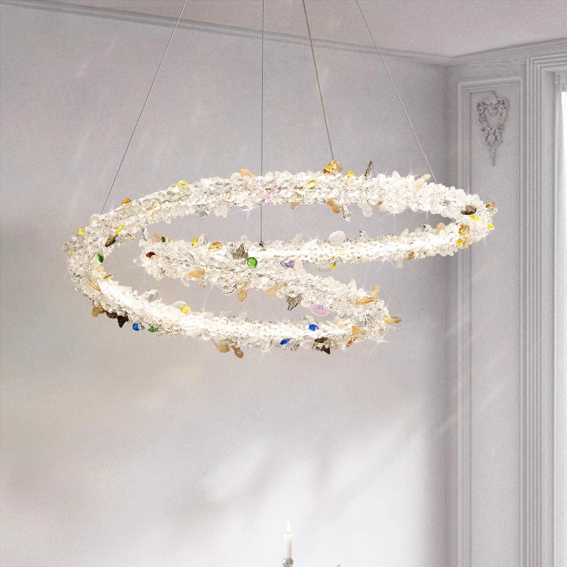 Modern Luxury Round Crystal Ring Shape Hardware LED Chandelier For Living Room