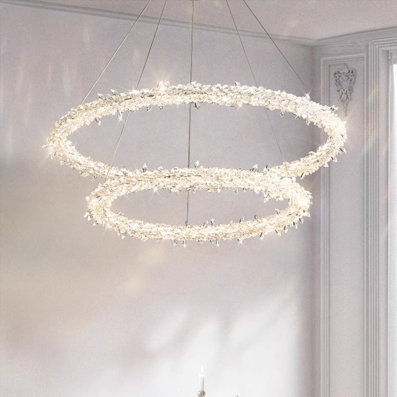 Modern Luxury Round Crystal Ring Shape Hardware LED Chandelier For Living Room