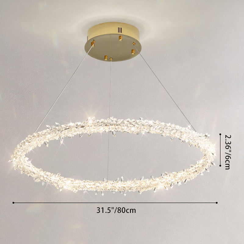 Modern Luxury Round Crystal Ring Shape Hardware LED Chandelier For Living Room