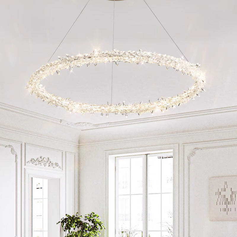 Modern Luxury Round Crystal Ring Shape Hardware LED Chandelier For Living Room