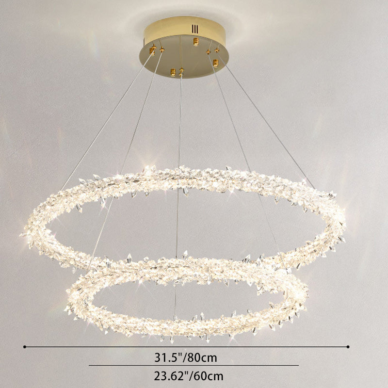 Modern Luxury Round Crystal Ring Shape Hardware LED Chandelier For Living Room