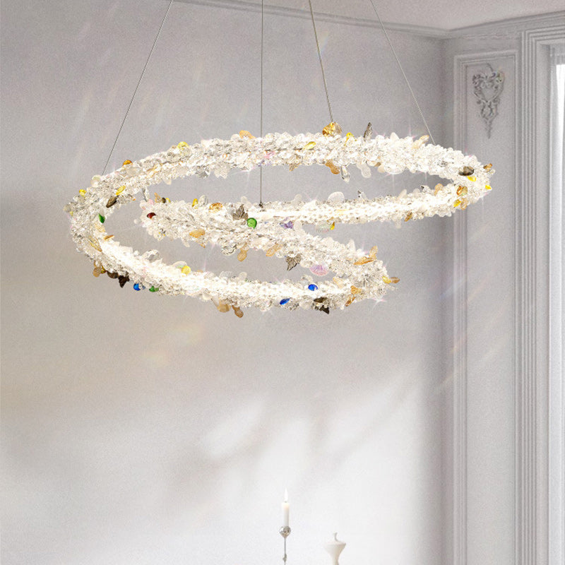 Modern Luxury Round Crystal Ring Shape Hardware LED Chandelier For Living Room