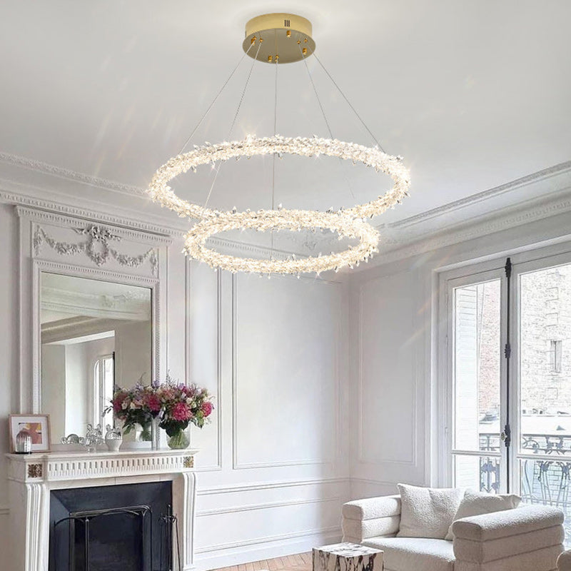 Modern Luxury Round Crystal Ring Shape Hardware LED Chandelier For Living Room
