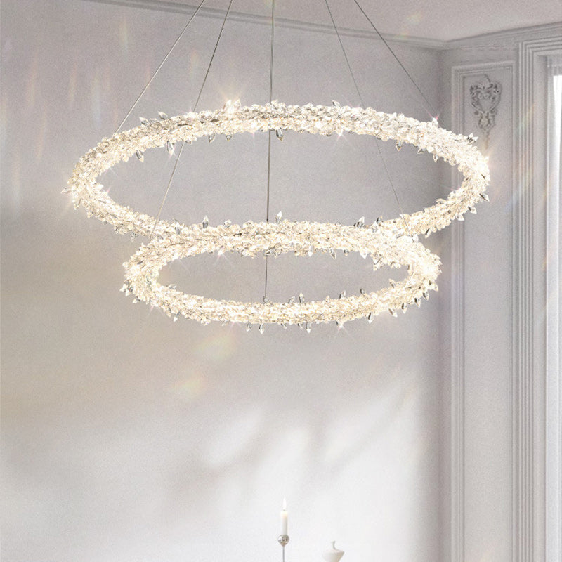 Modern Luxury Round Crystal Ring Shape Hardware LED Chandelier For Living Room