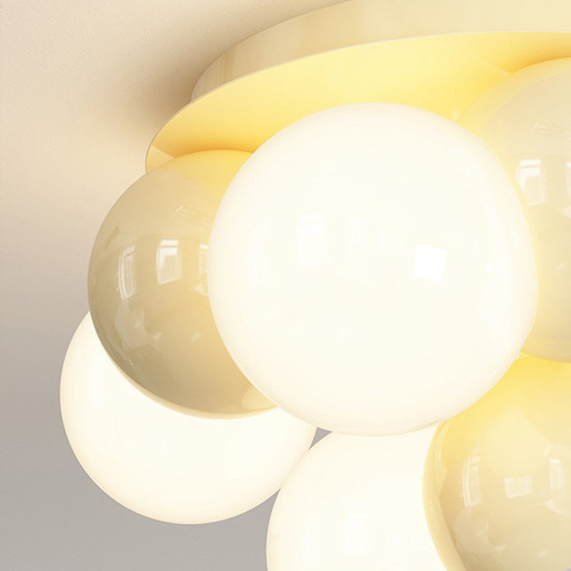 Contemporary Nordic Kids Iron Glass Ball Round Base 5-Light Semi-Flush Mount Ceiling Light For Bedroom
