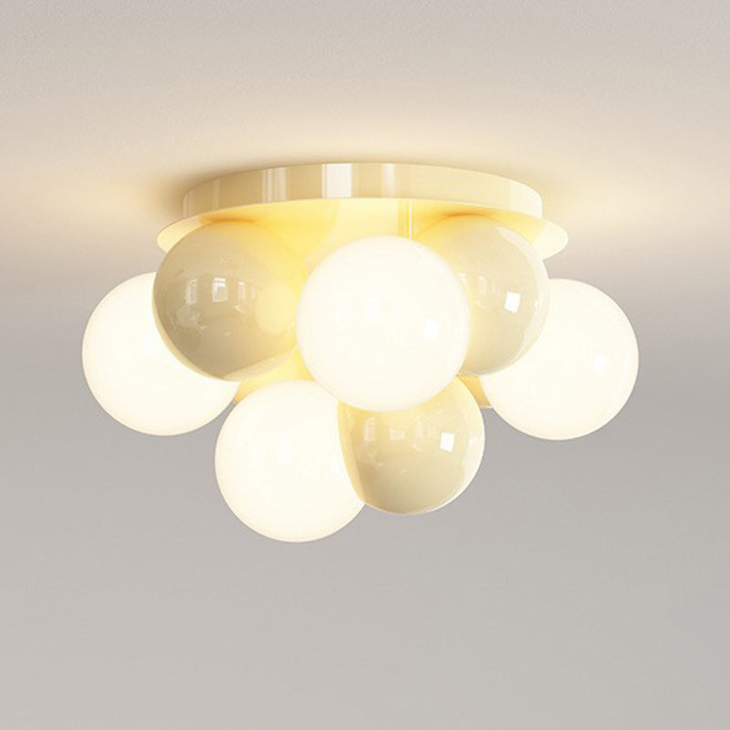 Contemporary Nordic Kids Iron Glass Ball Round Base 5-Light Semi-Flush Mount Ceiling Light For Bedroom