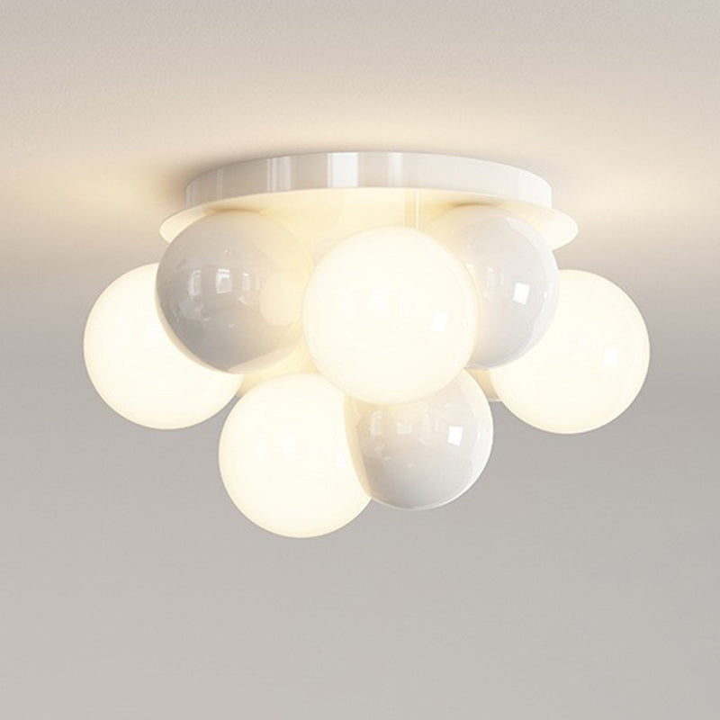 Contemporary Nordic Kids Iron Glass Ball Round Base 5-Light Semi-Flush Mount Ceiling Light For Bedroom