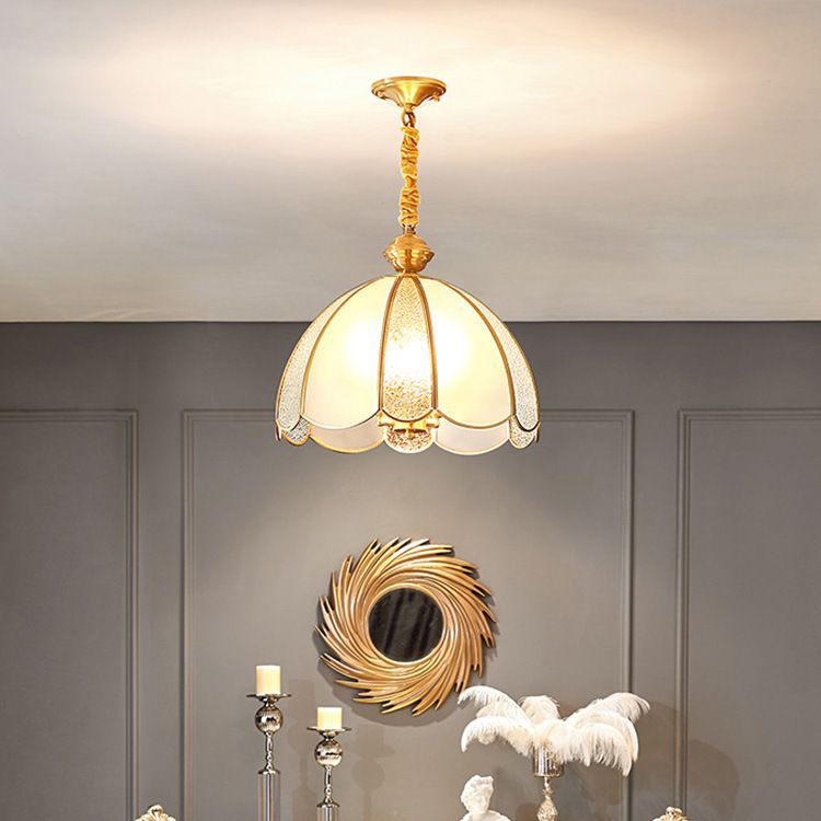 Modern Luxury Flower Shape Frosted Diamond Glass Brass 1/3-Light Pendant Light For Living Room