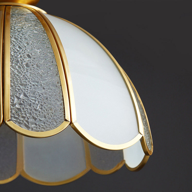 Modern Luxury Flower Cone Frosted Diamond Glass Brass Finish Frame 1/3-Light Semi-Flush Mount Ceiling Light For Living Room