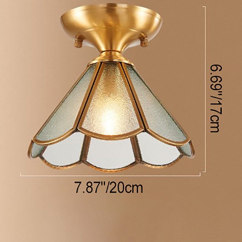 Modern Luxury Flower Cone Frosted Diamond Glass Brass Finish Frame 1/3-Light Semi-Flush Mount Ceiling Light For Living Room