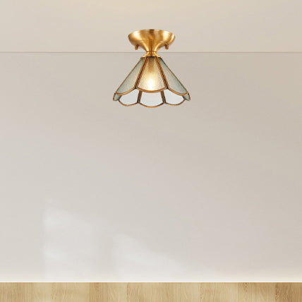 Modern Luxury Flower Cone Frosted Diamond Glass Brass Finish Frame 1/3-Light Semi-Flush Mount Ceiling Light For Living Room