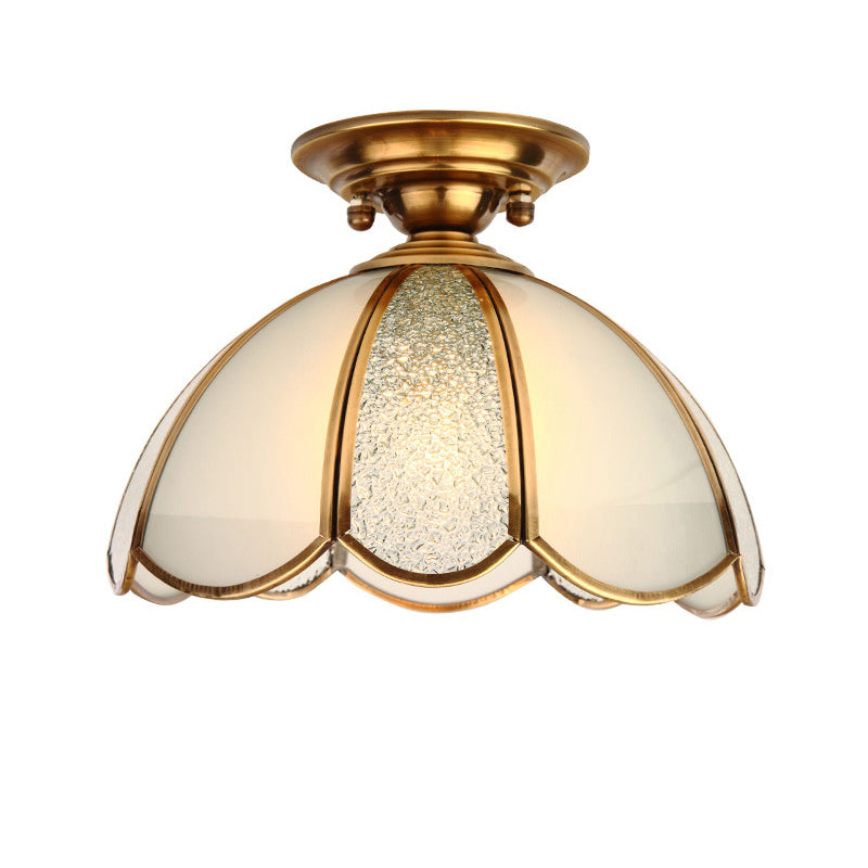 Modern Luxury Flower Cone Frosted Diamond Glass Brass Finish Frame 1/3-Light Semi-Flush Mount Ceiling Light For Living Room