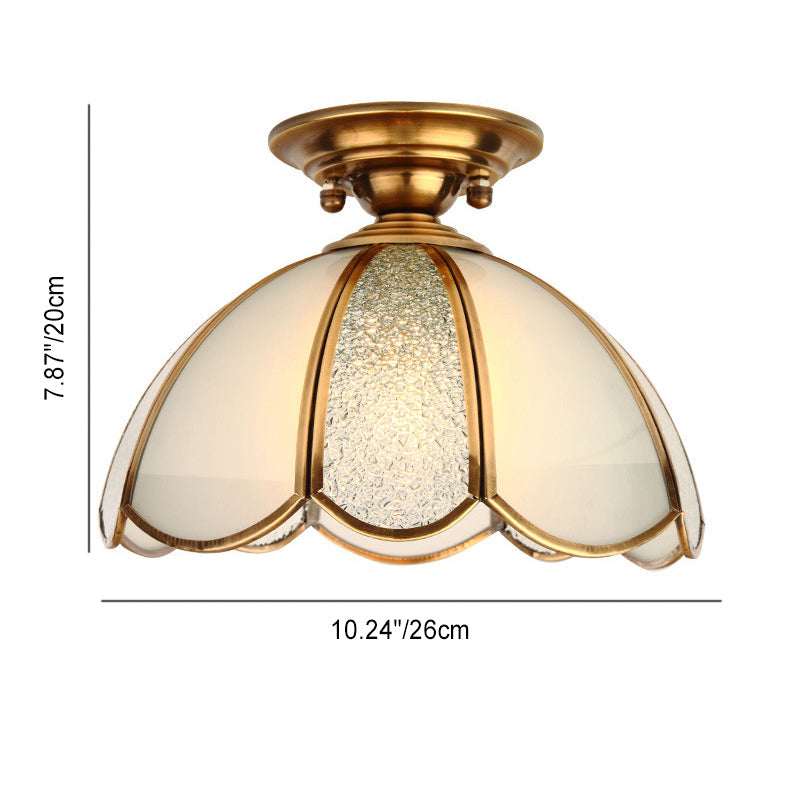Modern Luxury Flower Cone Frosted Diamond Glass Brass Finish Frame 1/3-Light Semi-Flush Mount Ceiling Light For Living Room