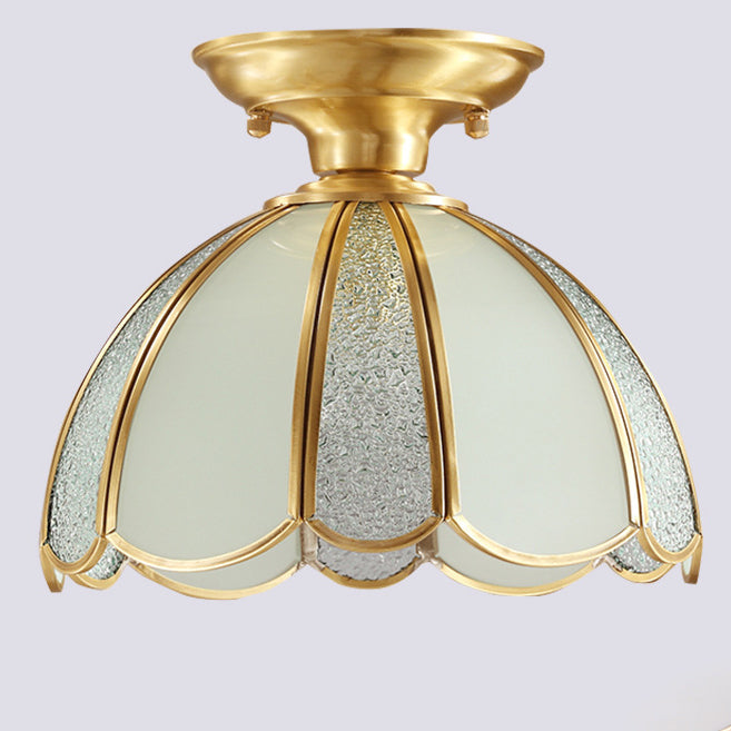 Modern Luxury Flower Cone Frosted Diamond Glass Brass Finish Frame 1/3-Light Semi-Flush Mount Ceiling Light For Living Room