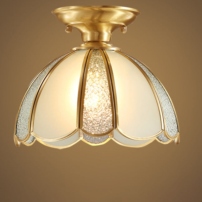 Modern Luxury Flower Cone Frosted Diamond Glass Brass Finish Frame 1/3-Light Semi-Flush Mount Ceiling Light For Living Room