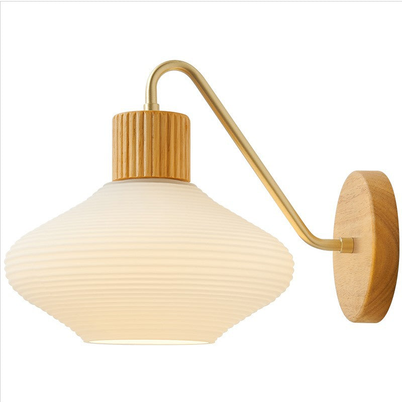 Contemporary Nordic Oval Striped Glass Wood 1-Light Wall Sconce Lamp For Living Room