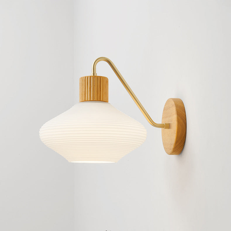 Contemporary Nordic Oval Striped Glass Wood 1-Light Wall Sconce Lamp For Living Room