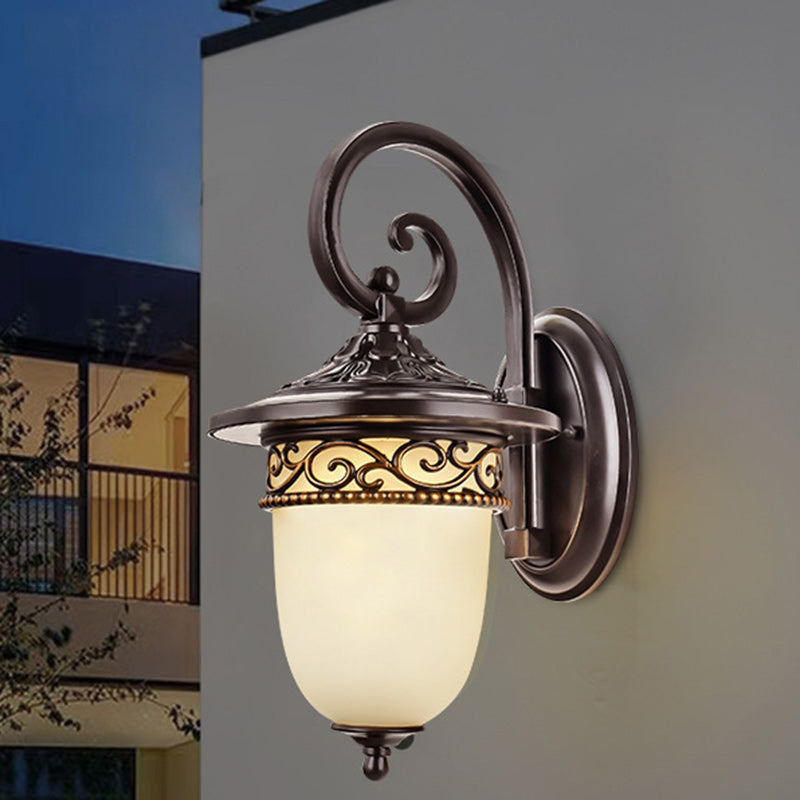 Contemporary Retro Waterproof Hanging Clock Flower Branch Pattern Aluminum Glass 1-Light Wall Sconce Lamp For Outdoor Patio