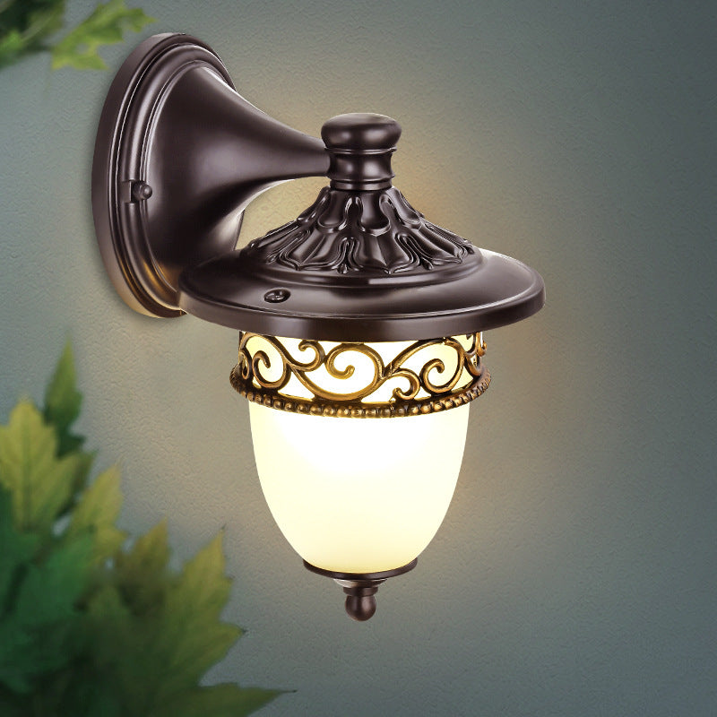 Contemporary Retro Waterproof Hanging Clock Flower Branch Pattern Aluminum Glass 1-Light Wall Sconce Lamp For Outdoor Patio