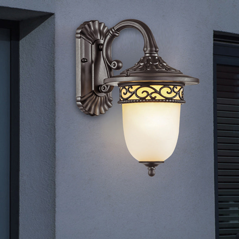 Contemporary Retro Waterproof Hanging Clock Flower Branch Pattern Aluminum Glass 1-Light Wall Sconce Lamp For Outdoor Patio