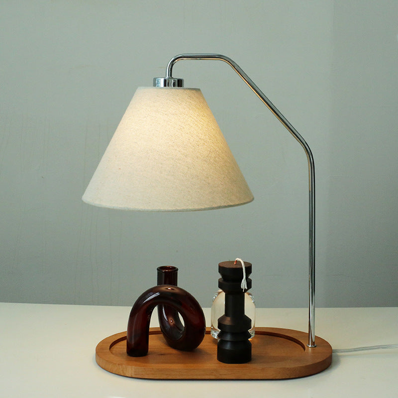 Traditional Vintage Umbrella Round Pleated Fabric Wood USB 1-Light Table Lamp For Living Room