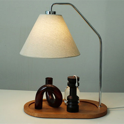 Traditional Vintage Umbrella Round Pleated Fabric Wood USB 1-Light Table Lamp For Living Room