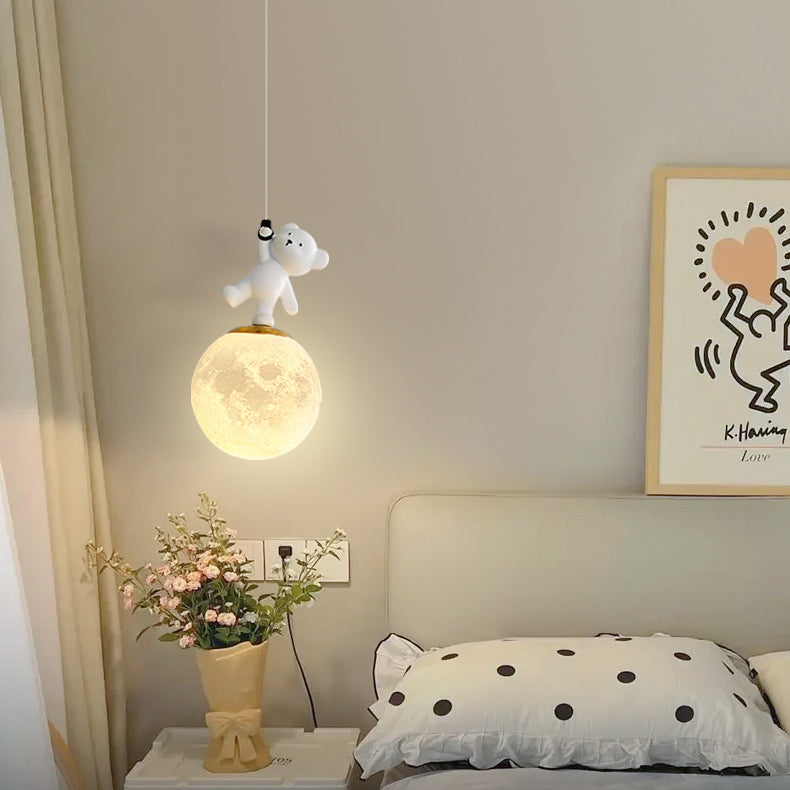 Contemporary Creative Kids Cartoon Resin Bear PLA Shade LED Pendant Light For Bedroom