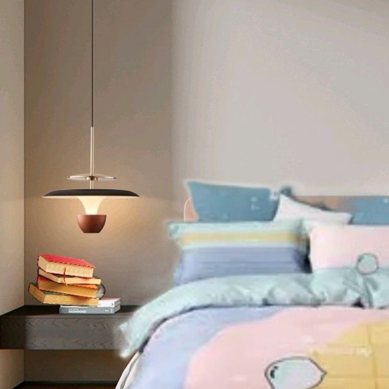 Modern Luxury Liftable Flying Saucer Rectilinear Aluminum Acrylic LED Pendant Light For Bedroom