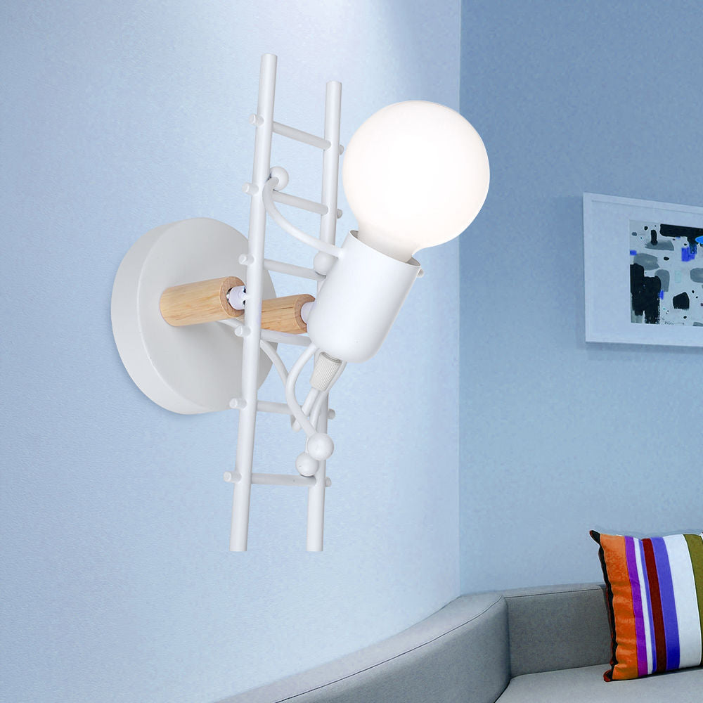 Contemporary Creative Humanoid Ladder Iron 1-Light Wall Sconce Lamp For Living Room