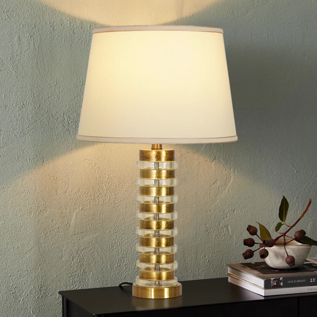 Modern Luxury Stacked Column Shape Hardware Resin Fabric 1-Light Table Lamp For Bedroom