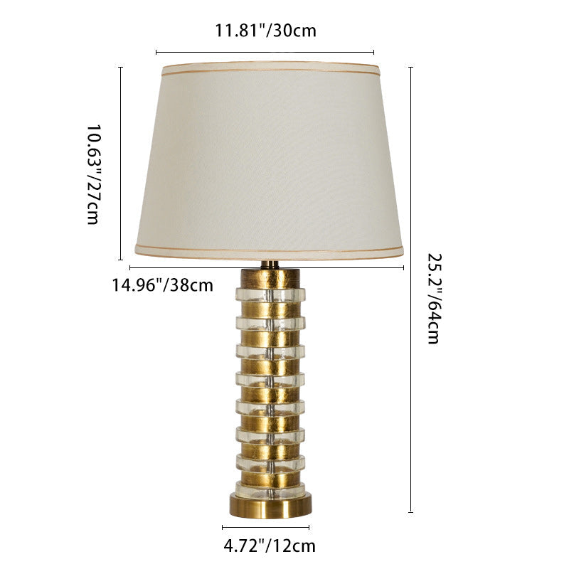 Modern Luxury Stacked Column Shape Hardware Resin Fabric 1-Light Table Lamp For Bedroom