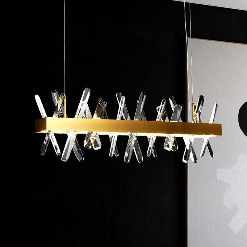 ثريات كريستال LED مستطيلة الشكل من الفولاذ المقاوم للصدأ بتصميم عصري فاخر لغرفة الطعام