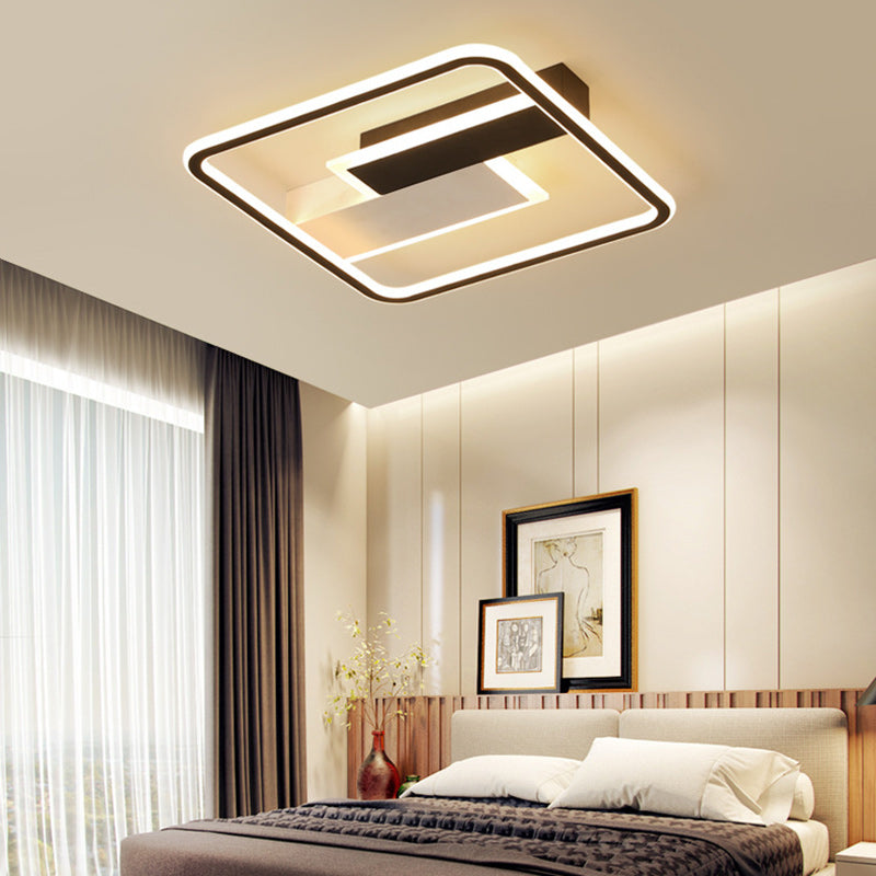 Contemporary Creative Iron Aluminum Acrylic Square Black And White Rectangle Splicing LED Semi-Flush Mount Ceiling Light For Bedroom