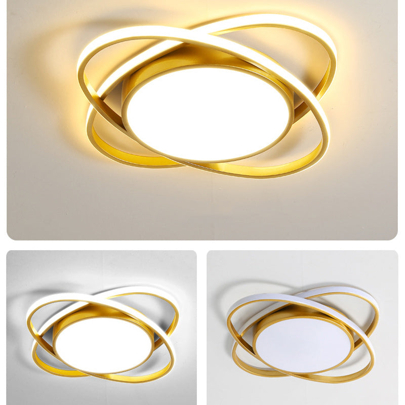 Contemporary Creative Intersecting Ellipse Iron Acrylic LED Flush Mount Ceiling Light For Bedroom