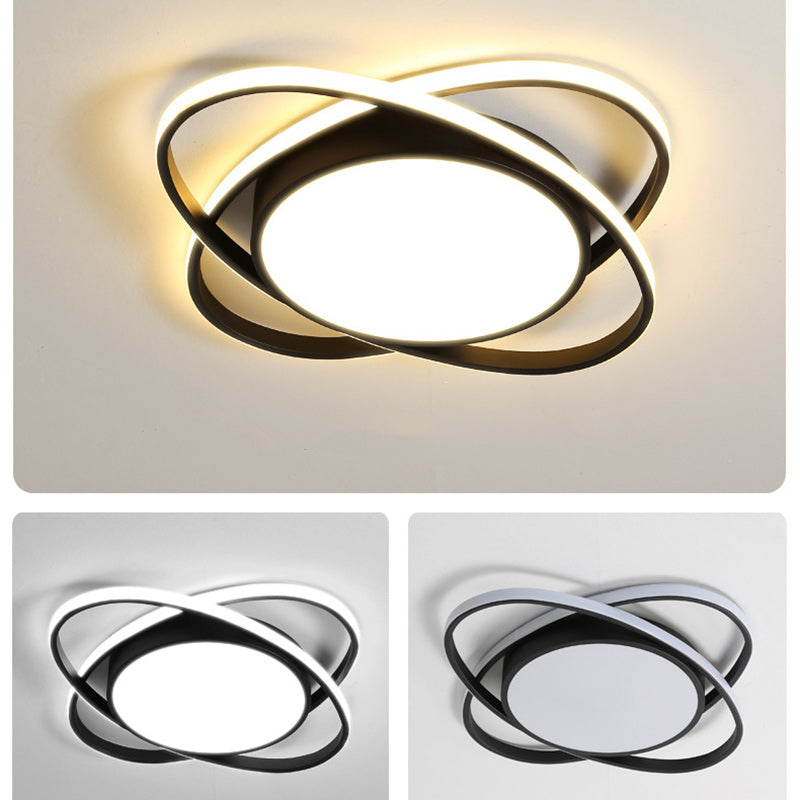 Contemporary Creative Intersecting Ellipse Iron Acrylic LED Flush Mount Ceiling Light For Bedroom