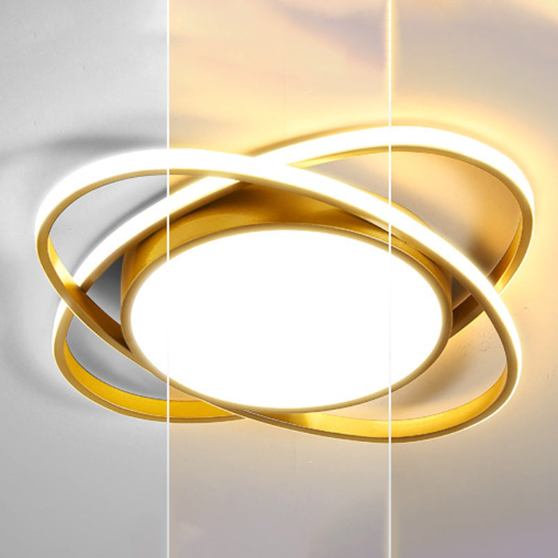 Contemporary Creative Intersecting Ellipse Iron Acrylic LED Flush Mount Ceiling Light For Bedroom