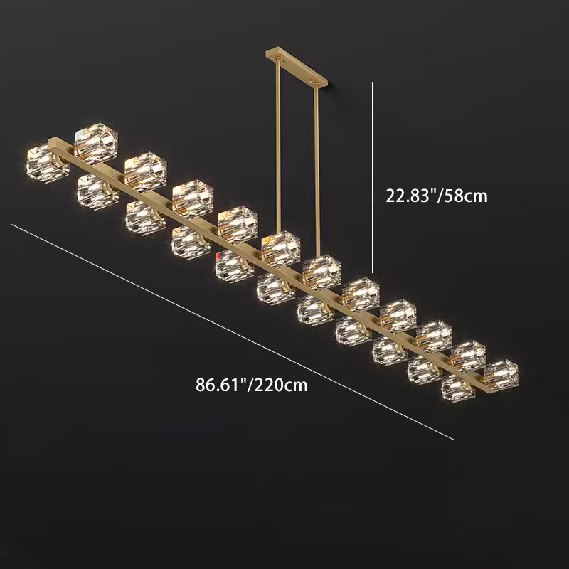 現代的な高級銅製マルチヘッドスクエアクリスタル8/10/12/14/18/22ライトシャンデリアアイランドライトダイニングルーム用