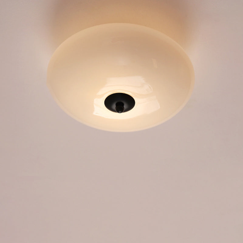 Modern Art Deco Drum Opal Iron Glass LED Semi-Flush Mount Ceiling Light For Bedroom