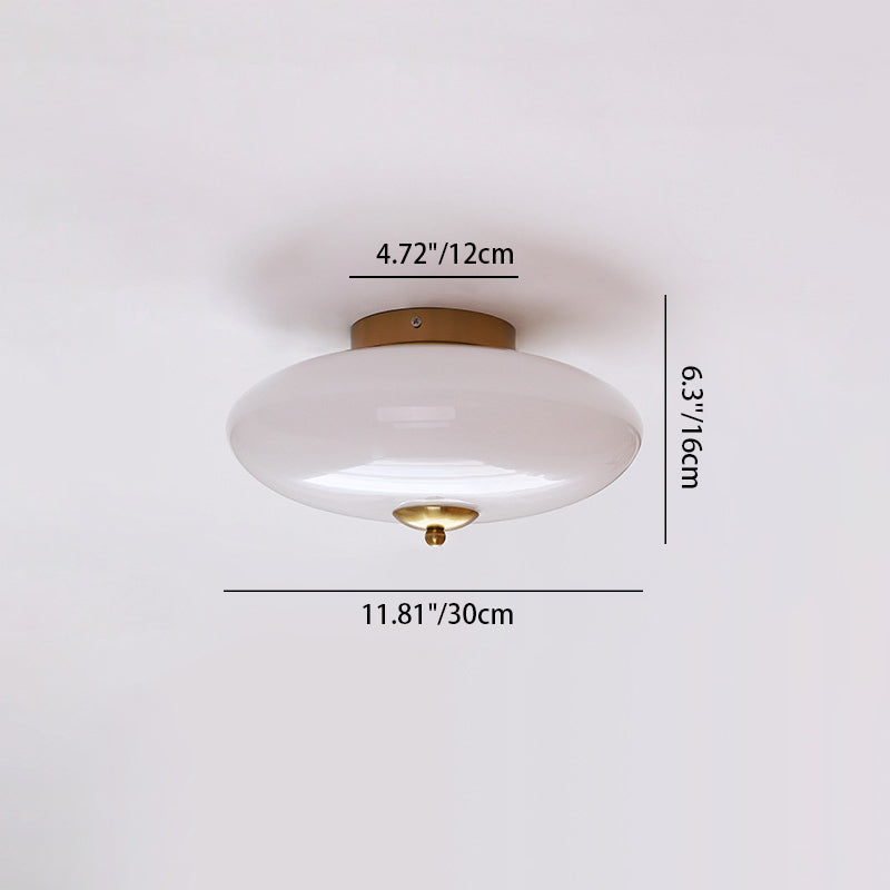 Modern Art Deco Drum Opal Iron Glass LED Semi-Flush Mount Ceiling Light For Bedroom