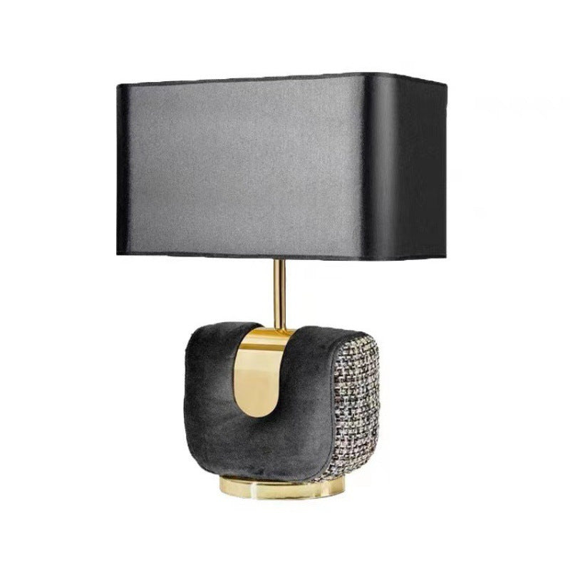 Traditional Vintage Rectangle Hardware Flannel Fabric 1-Light Table Lamp For Bedroom